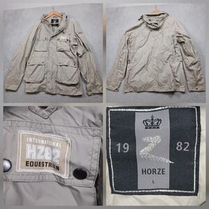 Horze‎ HZ82 Equestrian Field Jacket Men's L Tan Multi Pocket Riding Coat